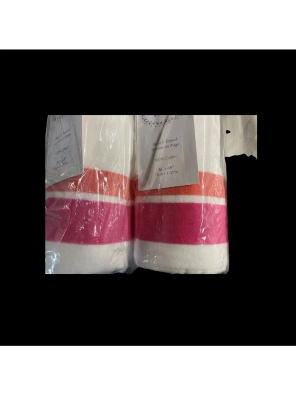 Rae Dunn Beach Towels Lot of 4 - White & Pink 36x68, New with Tag